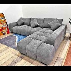 Grey Sectional Sofa Silver Fabric New 117x78