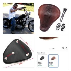 Motorcycle Retro Black/Brown Crocodile Leather Solo Fit For Seat Fit For Harley Chopper Bobber SX650 Custom(Brown