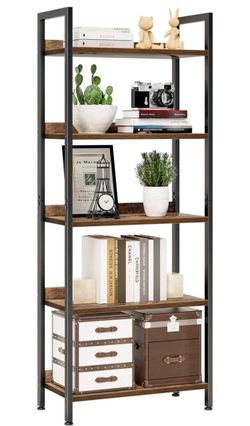 5-Tier Industrial Bookshelf with Metal Frame