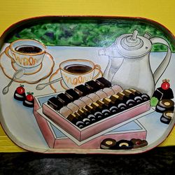 Vintage Paper Mache On Wood Cookies and Tea Tray 21"×16"