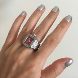 Red Dial Square Watch Ring