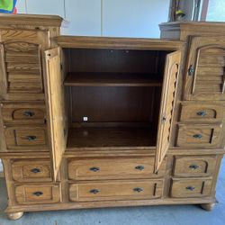 Gothic Oak Dresser Armoire With Removable Shelf