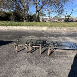 Glass Top Coffee Table With Two Matching End Tables, Metal Frame, Modern