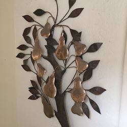 Vintage tole  metal pear,fruit, tree wall hanging