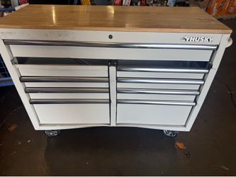 Husky Tool Storage 46 in. W x 18 in. D 9-Drawer Gloss White Mobile Workbench Cabinet