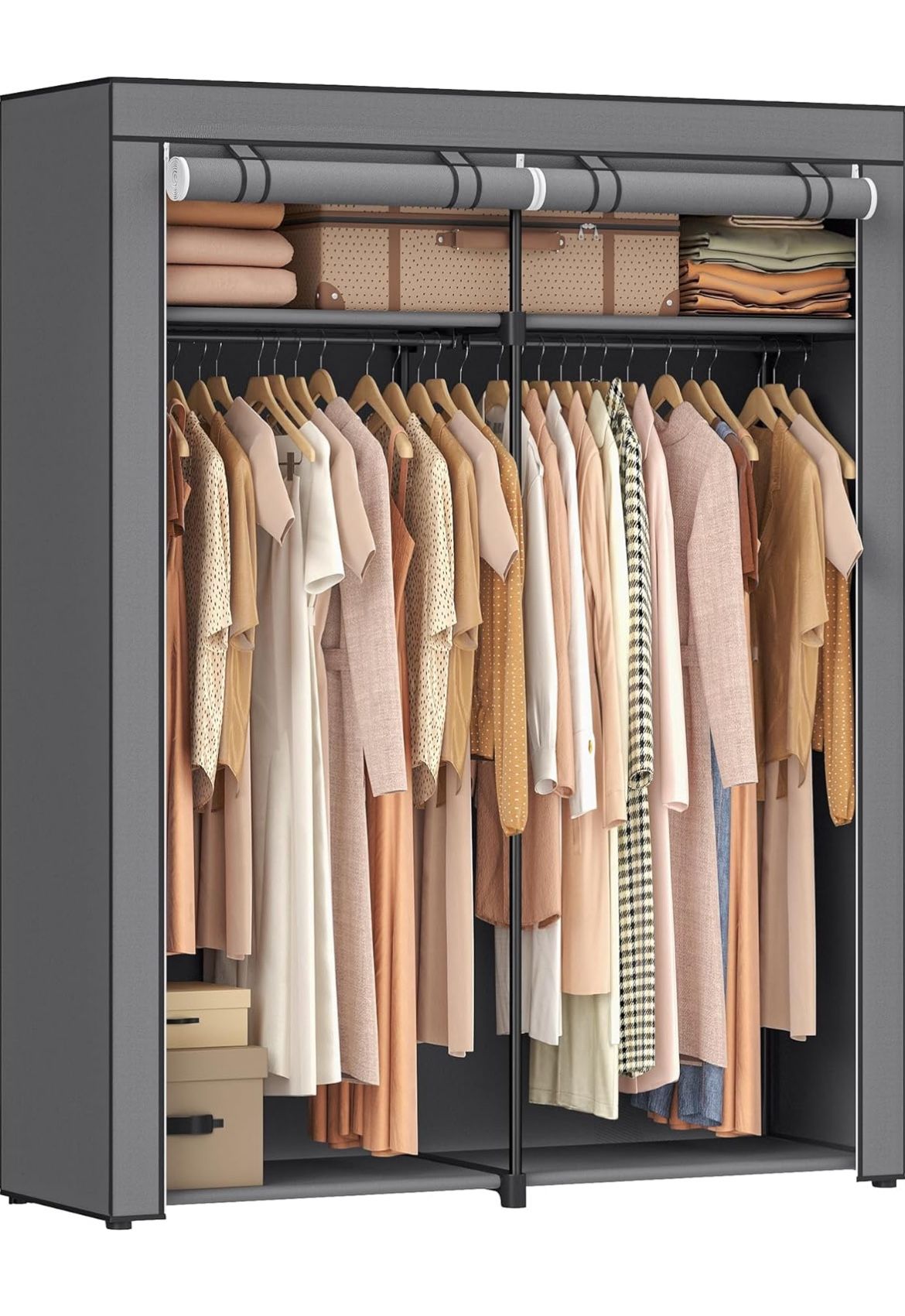 SONGMICS Closet Wardrobe, Portable Closet for Bedroom, Clothes Rail with Non-Woven Fabric Cover, Clothes Storage Organizer, 55.1 x 16.9 x 68.5 Inches,