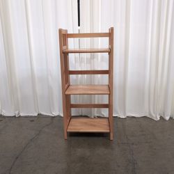 Natural Wood Three-Tier Slatted Folding Shelf