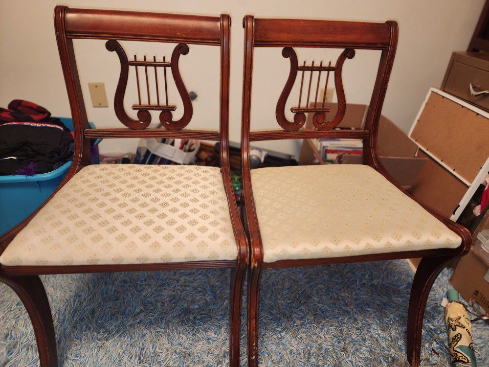 Vintage Duncan Phyfe Style Harp Back Dining Side Chairs, a Pair make offers