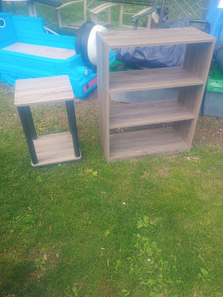 Solid Wooden Shelf With 3 Shelves And A Side Table