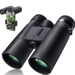 10X42 Professional Binoculars with Smartphone Adapter, Compact Waterproof Low Night Vision Binoculars for Adult Birds Watching Hunting Concert Travel