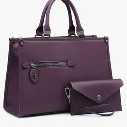 Women’s Vegan Leather Handbag Satchel/tote Plum