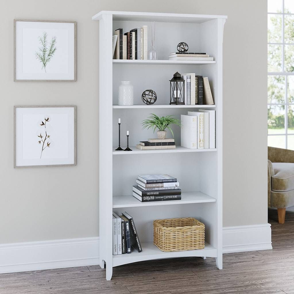 Bush Furniture Salinas Tall 5 Shelf Bookcase in Pure White - Bush Furniture SAB132G2W-03