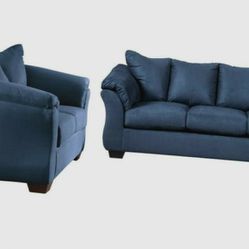 Blue Darcy Sofa and Loveseat