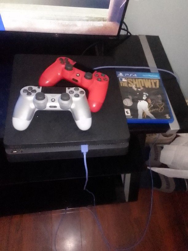 PlayStation 4 SLIM 1TB w/ Controllers And Connections Included & MLB The Show 17 Game Disc