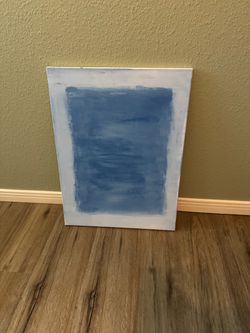 Vintage Blue Single Square 24” X 18” X 3/4” Abstract Local Canvas Art Mary Lampros 1978