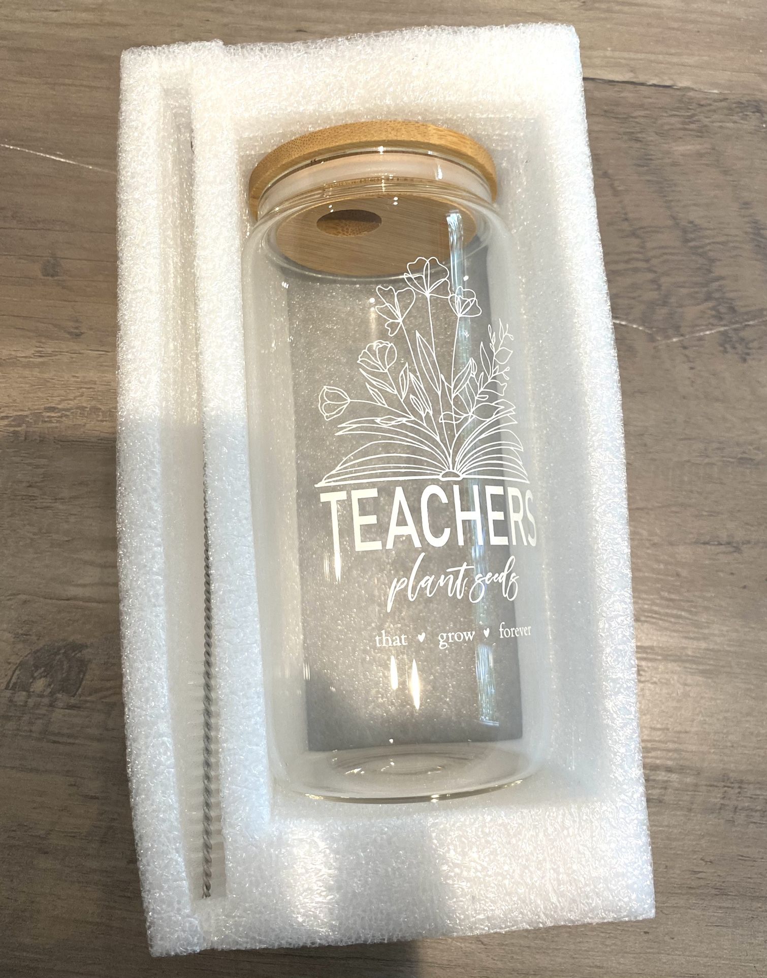 New Teachers Plant Seeds That Grow Forever Glass Jar Drinking Glass With Bamboo Lid Missing Glass Straw
