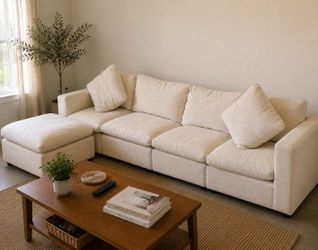 Cream Modular Sectional Sofa with Ottoman