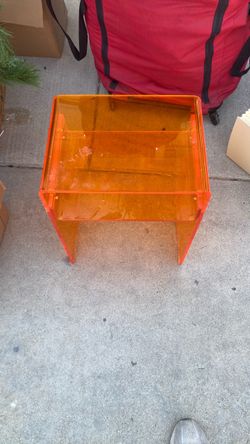 Orange Acrylic Side Table with Shelf