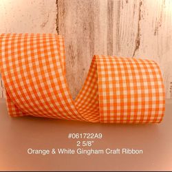 5 Yds of 2 5/8” Orange/ White Checked Vintage Cotton Ribbon #061722A9