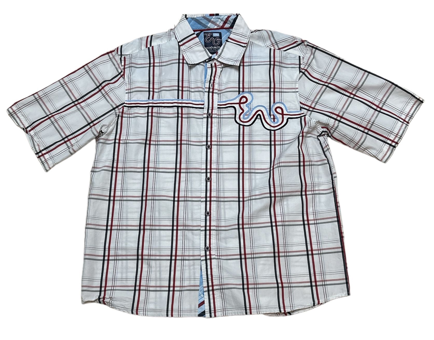 Vintage ECKO UNLTD Men’s Classic Casual White Red Blue Button Up Shirt Size XL