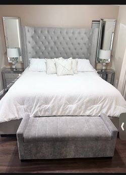Cali king bed frame fabric with bench