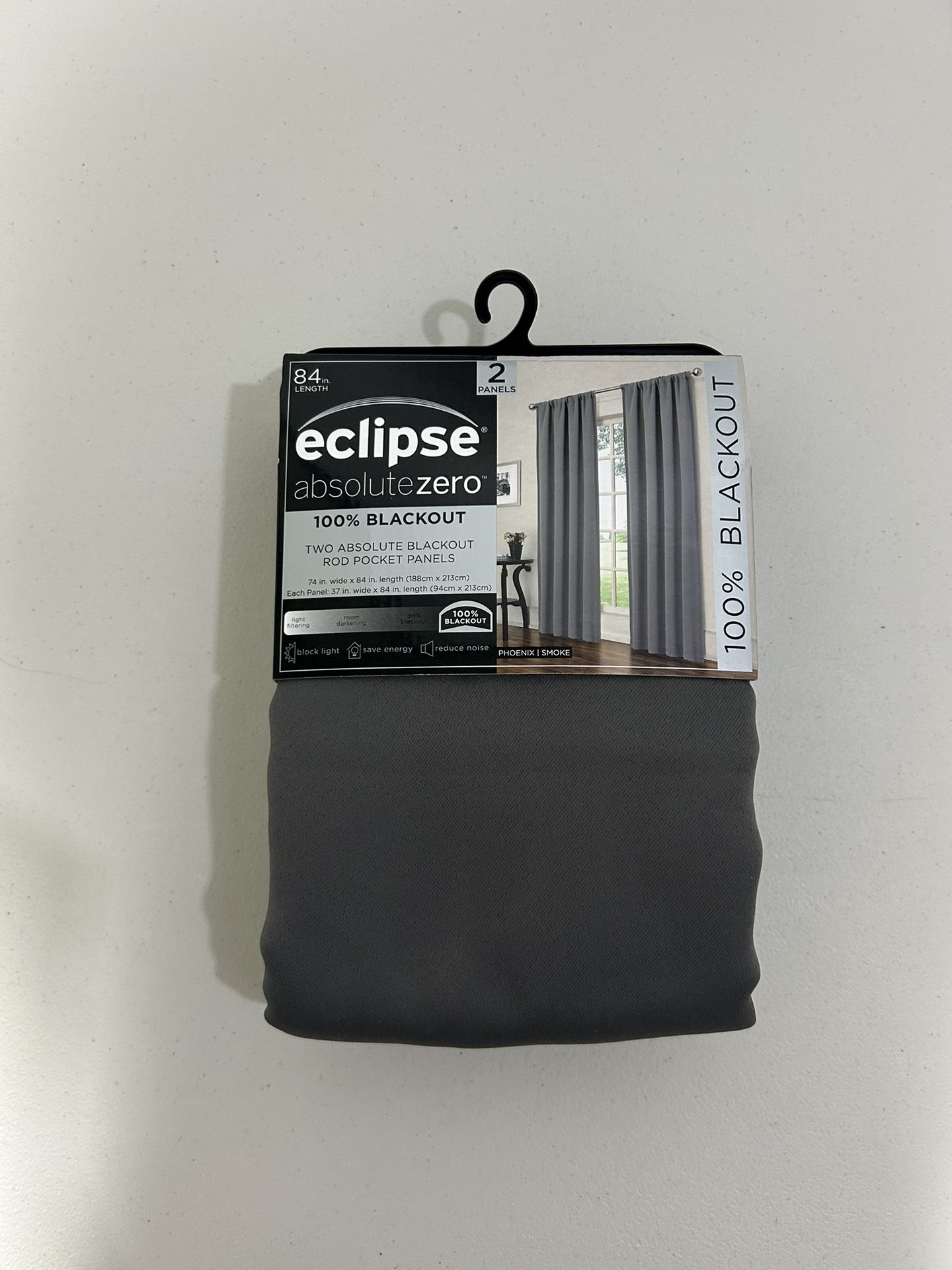 NEW Eclipse Absolute Zero 100% Blackout Curtains – 2 Panels (84” Length, Smoke Gray)