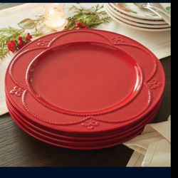 JUEGO DE 4 PLATOS GRANDES COLOR ROJO RUBY MARBELLA PRINCESS HOUSE 🌹🌷