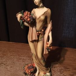 Autumn Porcelain Elegant Female Figurine With Fruit By Home Interiors 12233-04 10.5 In