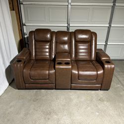 Dual Power Leather Reclining Sofa *Free Delivery*