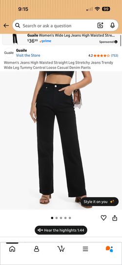 Guaile Women’s Bkack Wide Leg Jeans Size 10