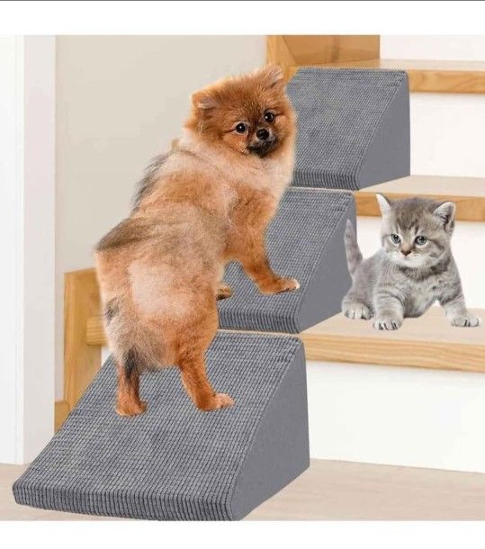NEW! 3 piece set Dog Ramps for stairs, memory foam, Washable Removable covers, 6" tall x 16" wide