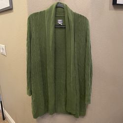 CHICO’S Women Green Linen Blend Longline Open Knit Cardigan Sweater Size 2 (L/12)