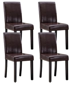 Set of 4 Brown Faux Leather Dining Chairs