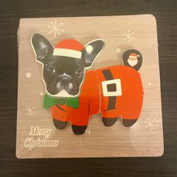 Merry Christmas Black French Bull Dog Easy Wooden Jigsaw Puzzle Stocking Stuffer