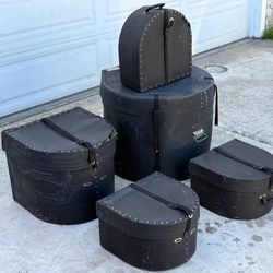 5pc Old Drum Set Hard Cases 13" 13" 16" toms, 22" bass drum. 14" snare. Used. Fair condition. Please see all pics.