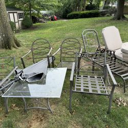 Patio Furniture, Table , Pool Loungers Umbrella And Stand