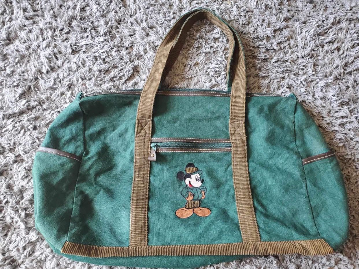 Vintage Disney Unlimited Mickey Duffel Bag Green And Brown 