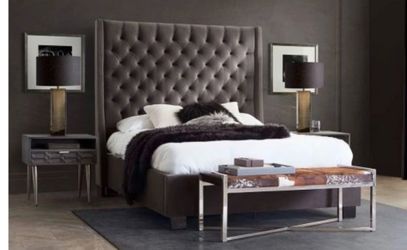 Tufted Upholstered Bed with Tall Wingback Headboard