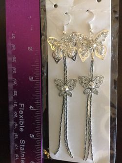 Sterling Silver Butterfly's 🦋 Long earrings & Gemstone with Crystals bracelet 🦋🌿🌼