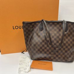 Authentic Louis Vuitton Neverfull MM Damier Ebene  Purse Tote Bag With Receipt!  