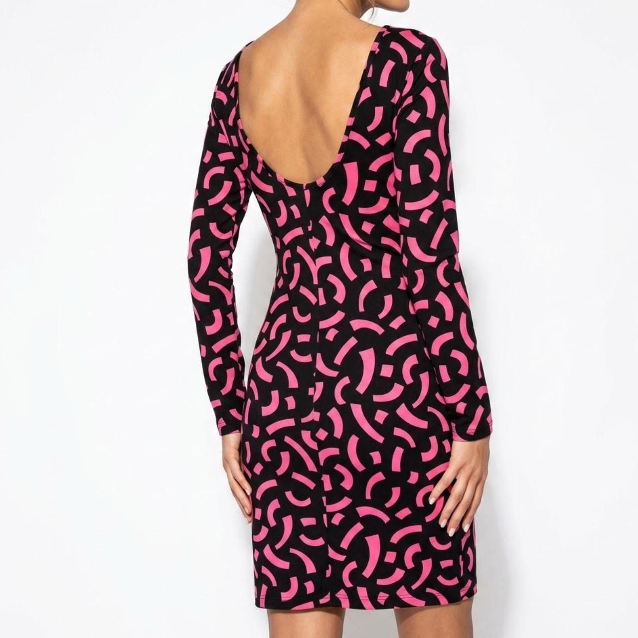 H&M Whimsygoth Cyber Punk Abstract Squiggle Bodycon Long Sleeve Midi Dress L
