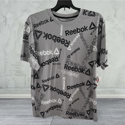 Reebok Men’s All Over Logo Grey Graphic Short Sleeve T-Shirt Size XL New