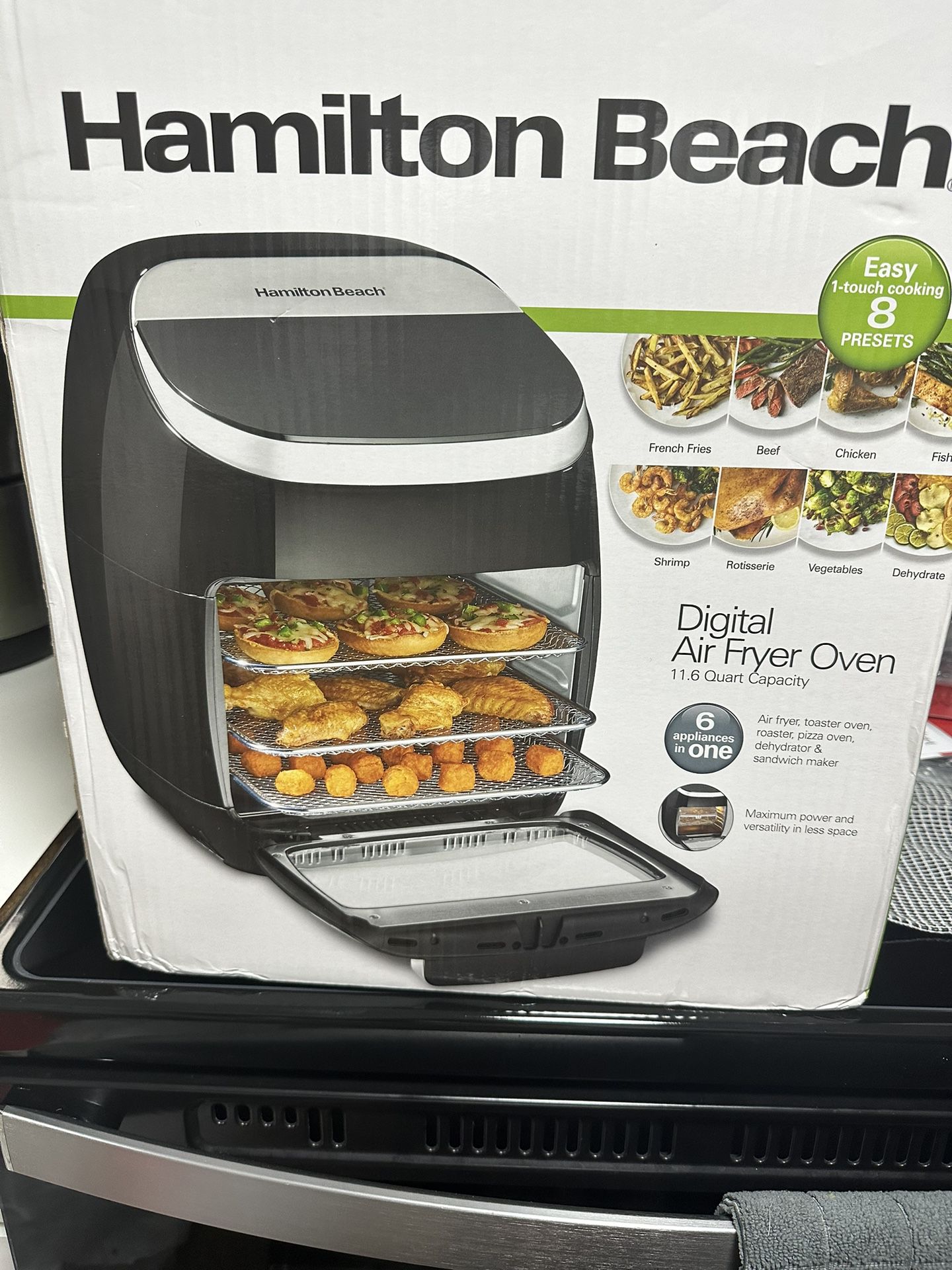  Hamilton Beach Visit the Store 4.6  561 Hamilton Beach 11.6 QT Digital Air Fryer Oven with Rotisserie and Rotating Basket, 8 Pre-Set Functions includ