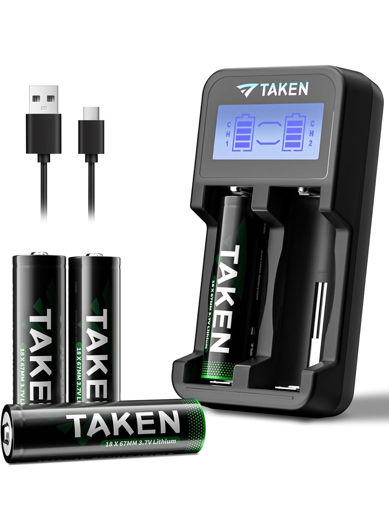 Brand new 4 Pack Rechargeable Battery 3000mAh With 18650 Battery Charger,Universal Smart Charger for 3.7V Rechargeable Battery 210 10440