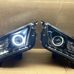 #OH175 2010-2014 FORD MUSTANG BLACK HALO LED HALOGEN HEADLIGHT PAIR