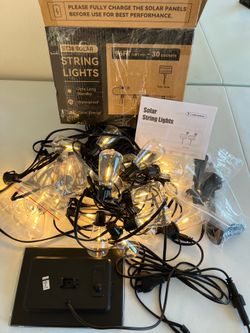 96FT Solar Lights Outdoor Waterproof, LED String Lights with Shatterproof ST38 Dimmable Globe Bulb, Strong-Weak-Flash-Breath 4 Modes, Solar Outdoor Li