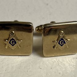 Mens Masonic Cufflinks gold and cufflinks and tie bar in blue