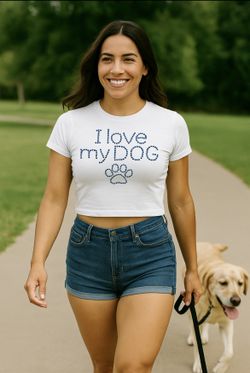 I love My Dog Rhinestone Shirt Women And Girls