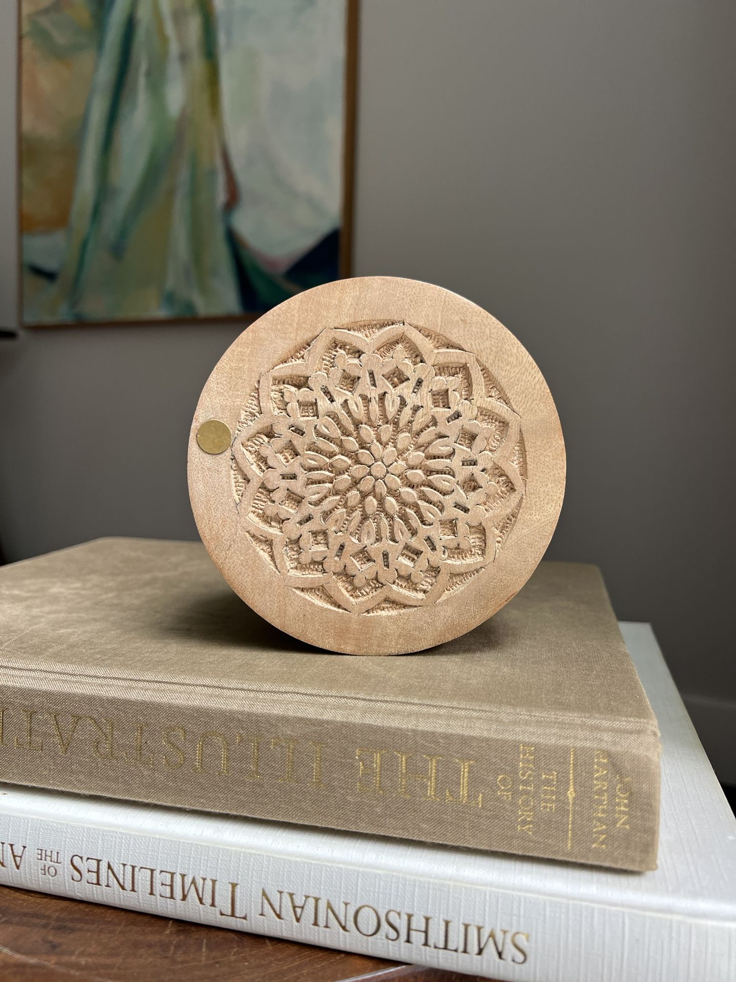Mango Wood Jewlery Box ( D4.75" H2.25" ) firm on price