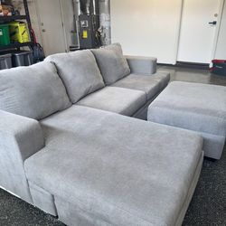 Grey Fabric Modular 93" 2 Piece Sectional with Right Arm Facing Chaise & Ottoman